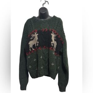 Vintage Woolrich Dark Green Reindeer Cable-Knit Sweater